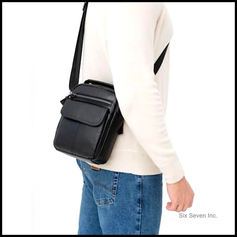 Genuine Leather Messenger Bag Small Mini Adjustable Strap Zipper Pockets